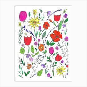 Flowers Nature Flower Meadow Blossom Bloom Art Colorful Drawing Art Print