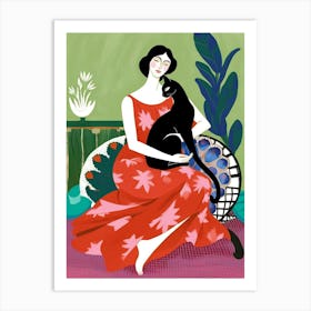 Woman With A Cat Art Print