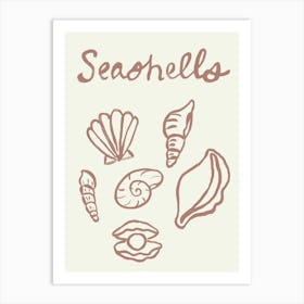 Seashell Doodles, Seashell Line Art, Minimalism Seashell Design 2 Art Print