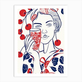 Woman Portrait With Cherries 4 Pattern Art Print