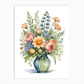 Watercolor Flowers In A Vase 12 Art Print