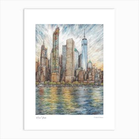New York United States Drawing Pencil Style 4 Travel Poster Art Print