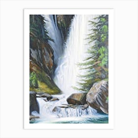 Icicle Creek Falls, United States Peaceful Oil Art  Art Print