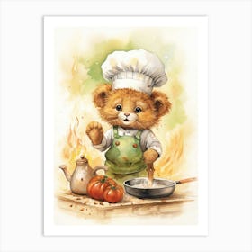 Cooking Watercolour Lion Art Painting 6 Art Print