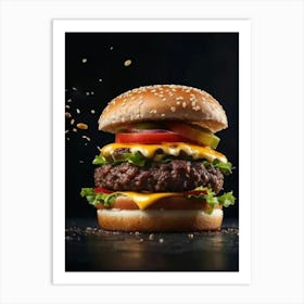 Burger On Black Background Art Print