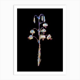 Stained Glass Lilium Pyrenaicum Mosaic Botanical Illustration on Black n.0185 Art Print