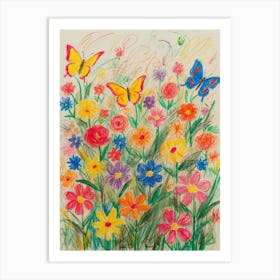 Colorful Flowers And Butterflies Art Print