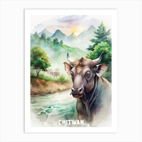 Chitwan National Park Watercolor Painting Art Print