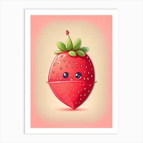 Strawberry Cartoon, Kids, Retro Drawing Art Print