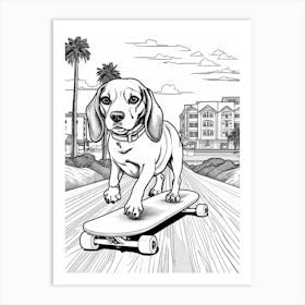 Beagle Dog Skateboarding Line Art 1 Art Print