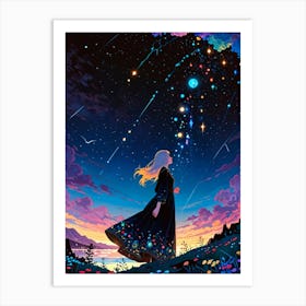 Girl In The Night Sky 1 Art Print