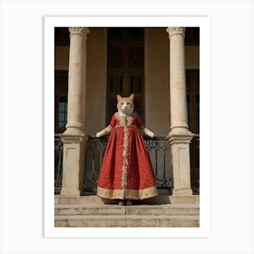 Cat In Red Dress Art Print