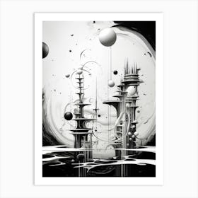 Parallel Universes Abstract Black And White 10 Art Print