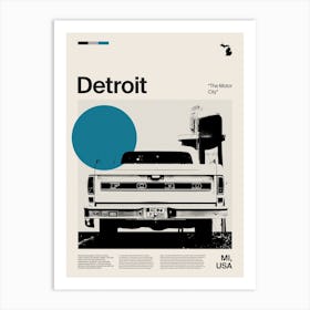Mid Century Detroit Travel Art Print