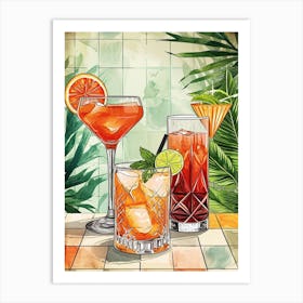 Mai Tai Illustration With Tropical Leaves In The Background Art Print