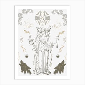 Hecate- Goddess of Witches - Witchcore Wolves Keys Crossroads Mythological Moon Deity For Witchy Women, Spellcasting Cauldrons Torches, Pagan Greek Magick Hekates Wheel 1 Art Print