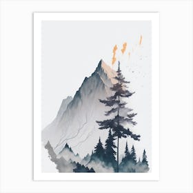 Mountain And Forest In Minimalist Watercolor Vertical Composition 105 Art Print