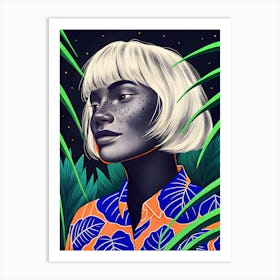 African Woman Girl with Shirt and White Short Hair Art Print