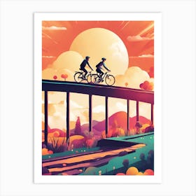 Two Cyclists On A Bridge 1 Art Print