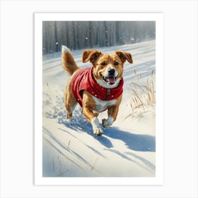 Dog In The Snow Art Print