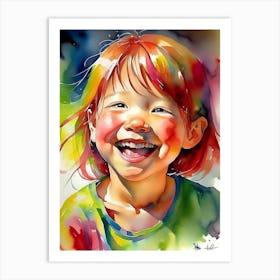 watercolor portrait of a joyful child 3 Art Print
