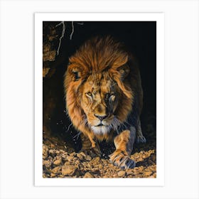 Barbary Lion Night Hunt Acrylic Painting 3 Art Print