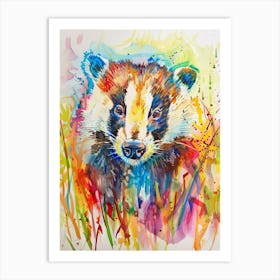Badger Colourful Watercolour 3 Art Print
