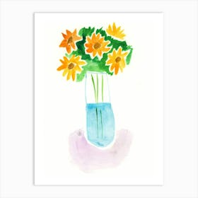 Sunflowers In A Vase - watercolor hand painted verticla illustration minimal floral flowers kitchen living room Art Print
