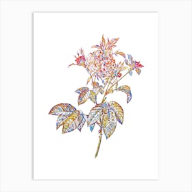 Stained Glass Pink Agatha Rose Mosaic Botanical Illustration on White n.0312 Art Print
