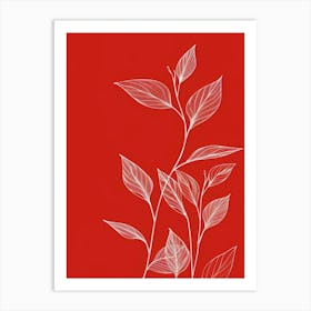 White Leaves On Red Background Art Print