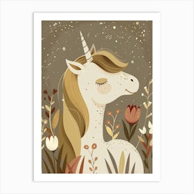 Unicorn In The Meadow Mocha Pastel 3 Art Print