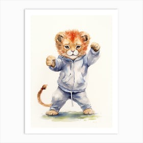 Practicing Tai Chi Watercolour Lion Art Painting 4 Art Print