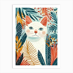 Japanese Bobtail Cat Storybook Illustration 3 Art Print