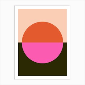 Bold Modern Geometric Circle Shape in Pink Red and Black Art Print