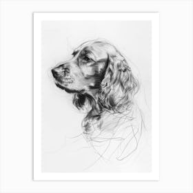 English Cocker Spaniel Dog Charcoal Line 3 Art Print