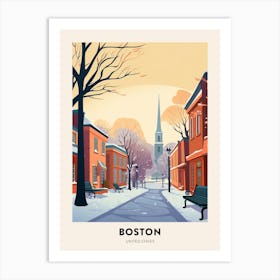Vintage Winter Travel Poster Boston Usa Art Print