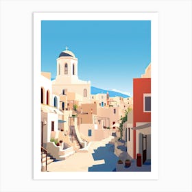 Santorini, Greece, Flat Illustration 3 Art Print