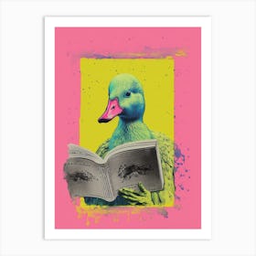 Vibrant Geometric Risograph Style Of A Duck With A Book 1 Art Print