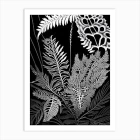 Interrupted Fern Wildflower Linocut 2 Art Print