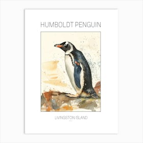 Humboldt Penguin Livingston Island Watercolour Painting 3 Poster Art Print