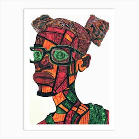 African Woman With Glasses 1 Art Print