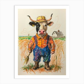 Cow In Overalls Art Print