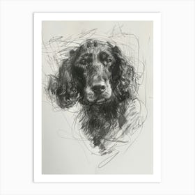 American Water Spaniel Dog Charcoal Line 3 Art Print