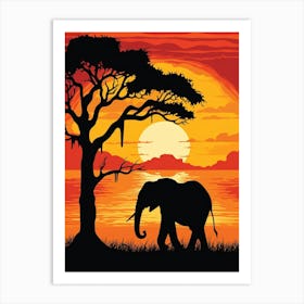 African Elephant Sunset Silhouette 4 Art Print