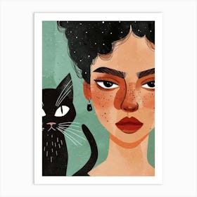 Black Cat And Girl 1 Art Print