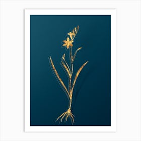Vintage Ixia Secunda Botanical in Gold on Teal Blue n.0163 Art Print