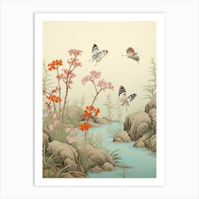 Butterflies By The River Japanese Style Painting 2 Art Print