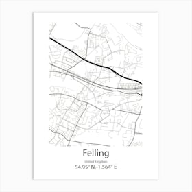 Felling,United Kingdom Minimalist Map Art Print