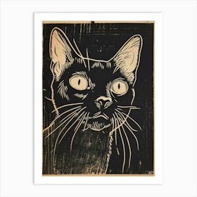 Abyssinian Cat Linocut Blockprint 5 Art Print