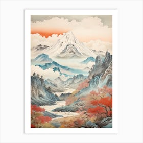 The Japanese Alps In Multiple Prefectures, Ukiyo E Drawing 1 Art Print